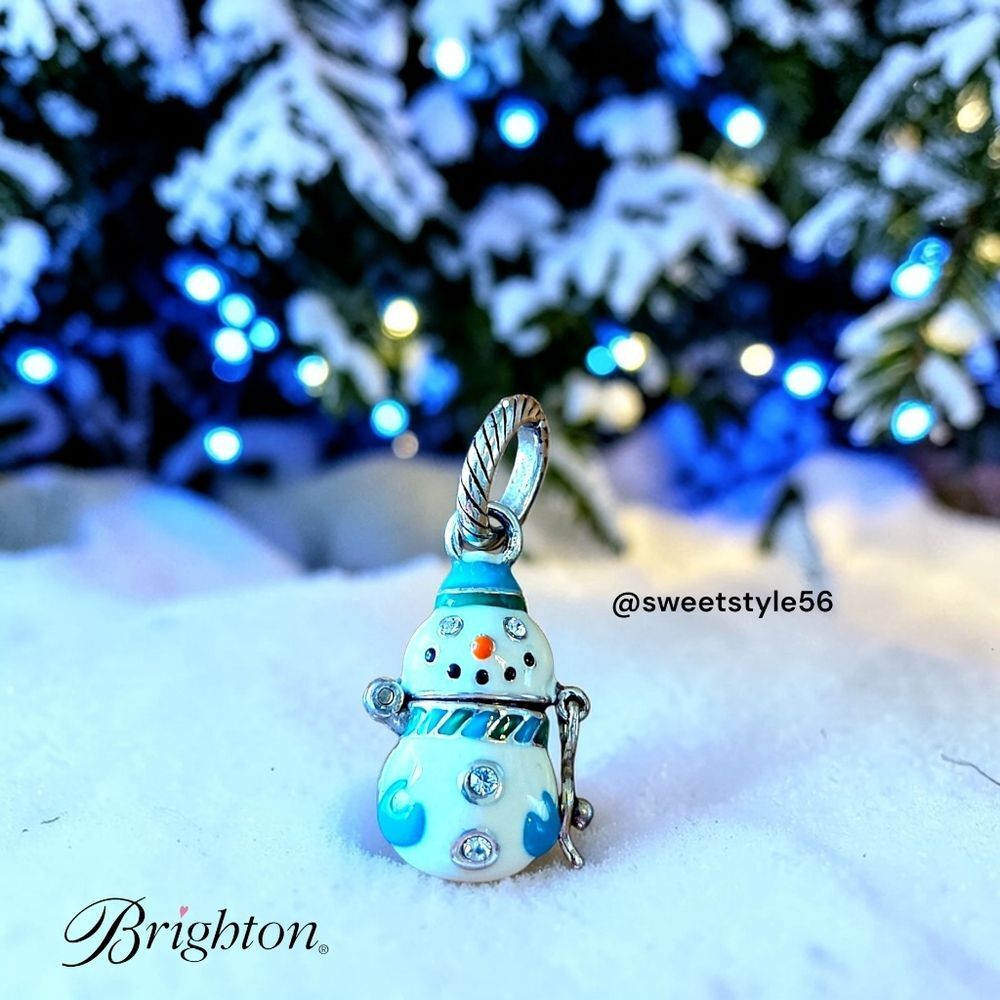 BRIGHTON "Frosty Snowball" Snowman Enamel Dangle Charm, It Opens! WHIMSICAL!